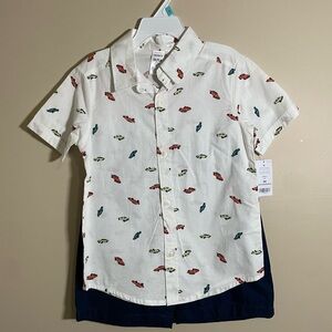 Carters - Boys Short-Sleeve Button-Up Shirt with Car Print & Shorts 2PC Set.